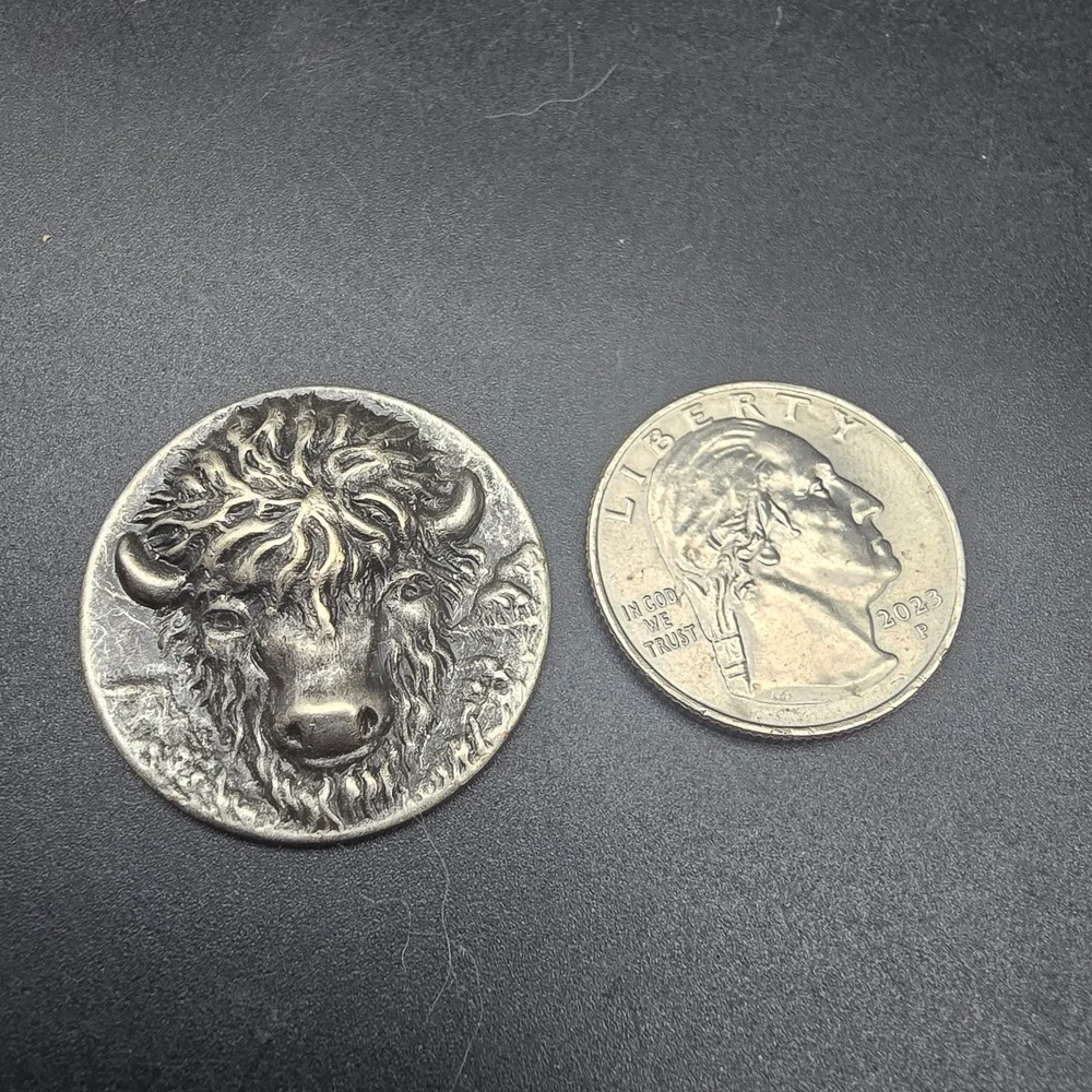 Silver Tone Buffalo Head Medallion Crafting Piece Jewelry Making